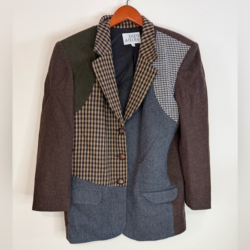 Eisen Atelier Patchwork wool blend Blazer neutral colorway in size medium